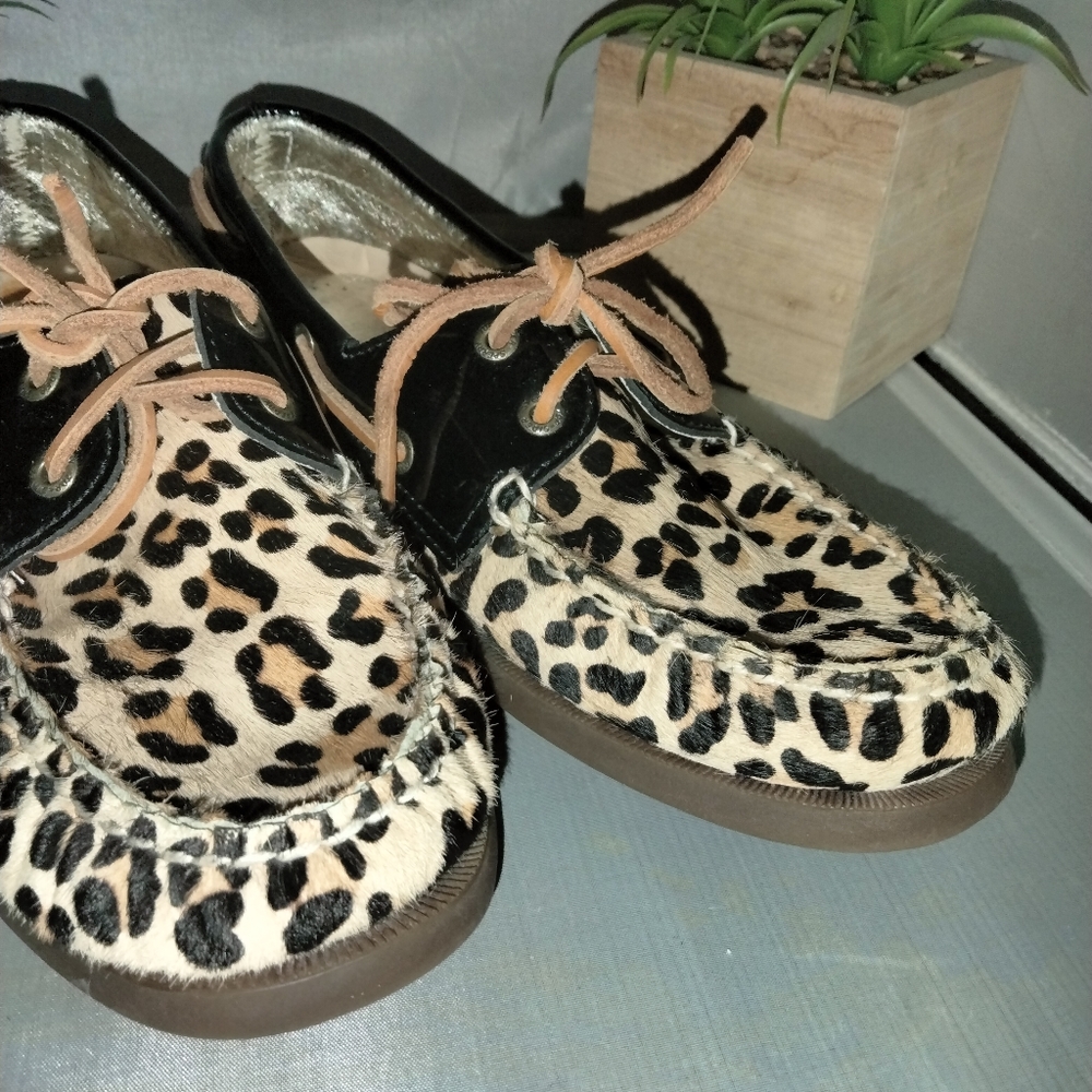 Sperry topsider leathee leopard print shoes size 10 non-marking - Picture 4 of 10